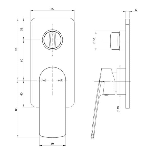 Phoenix Mekko SwitchMix Shower / Bath Diverter Mixer Fit-Off Kit Brushed Carbon - Technical Drawing