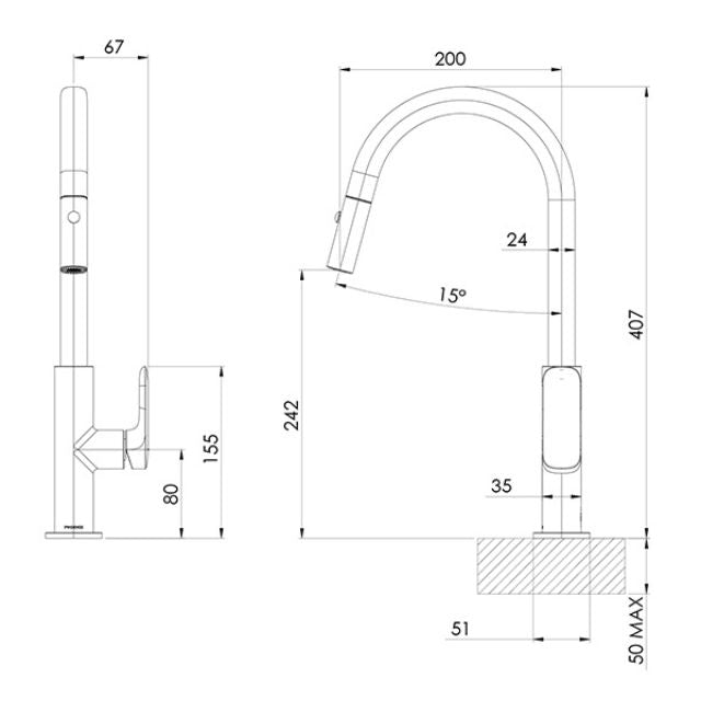 Phoenix Nuage Pull Out Sink Mixer Brushed Nickel