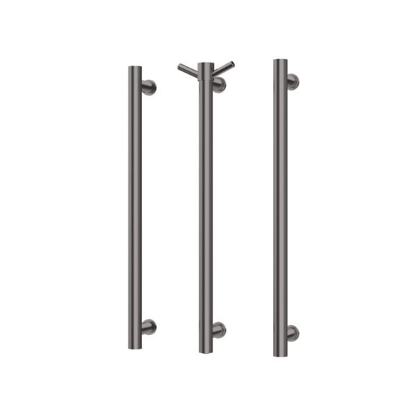 Phoenix Heated Triple Towel Rail Round 600mm - 650-8762-31 - Brushed Carbon with Vertical Rail Hook  