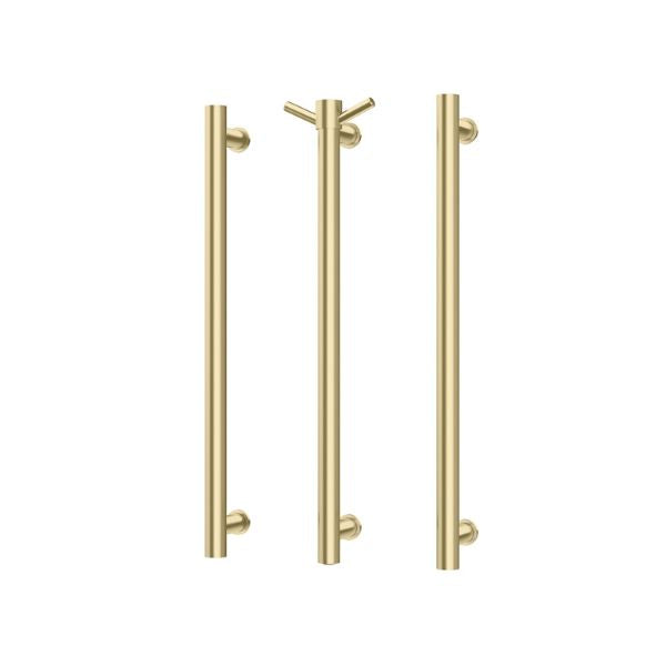 Phoenix Heated Triple Towel Rail Round 600mm - 650-8762-12  - Brushed Gold with Vertical Rail Hook 