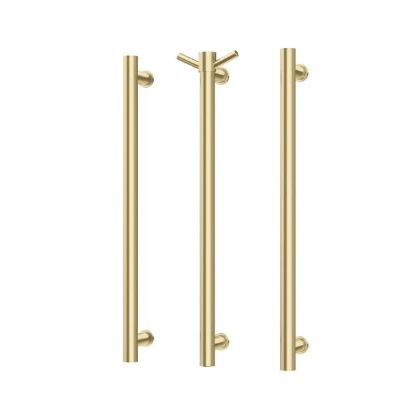 Phoenix Heated Triple Towel Rail Round 800mm - Brushed Gold with Vertical Rail Hook