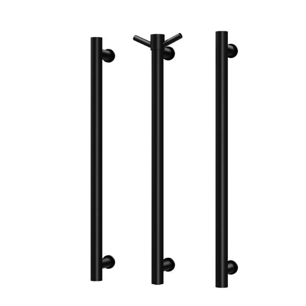 Phoenix Heated Triple Towel Rail Round 800mm - Matte Black with Verital Rail Hook