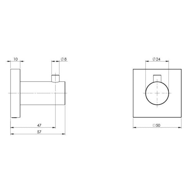 Phoenix Radii Robe Hook Square Plate - Brushed Carbon - RS897-31 - Technical Drawing - The Blue Space