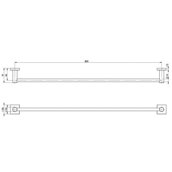 Phoenix Radii Single Towel Rail 800mm Square Plate - Brushed Carbon