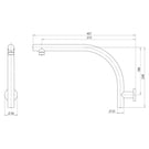 Phoenix Rush High-Rise Shower Arm Only - Brushed Carbon - Technical Drawing