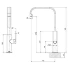Phoenix Teel Sink Mixer 200mm Squareline - Brushed Carbon - Technical Drawing