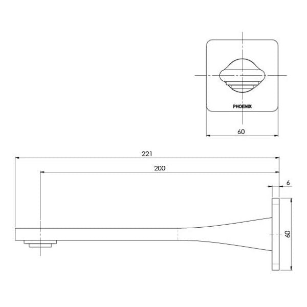 Phoenix Teel Wall Basin Outlet 200mm - Brushed Carbon - Technical Drawing