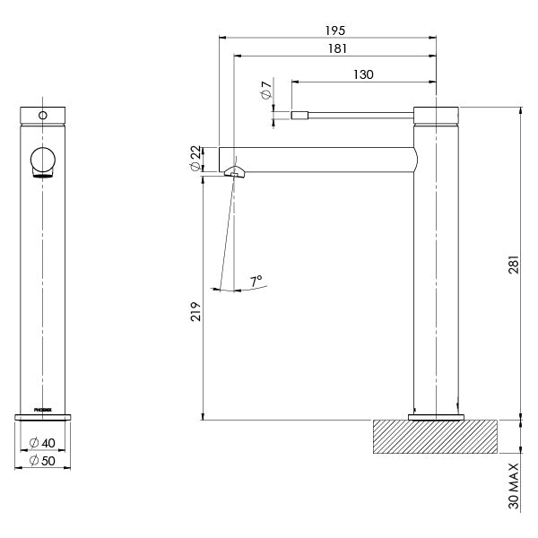 Phoenix Vivid Slimline Vessel Mixer 316 Stainless Steel