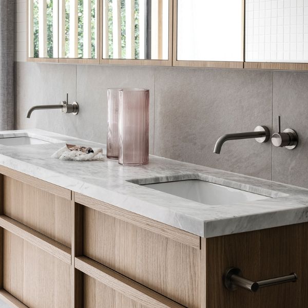 Modern Luxurious Kitchen Design with Phoenix Vivid Slimline Wall Basin Outlet 230mm - Brushed Nickel