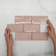Pink Dianna Hand Made Subway Look Tile 75 x 150 x 9mm Spanish Ceramic - The Blue Space