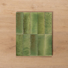 Sicily Giada Green Gloss Cushioned Edge Porcelain Tile 50x150mm Straight Pattern - The Blue Space
