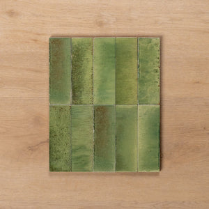 Sicily Giada Green Gloss Bejmat Cushioned Edge Porcelain Tile 50x150mm