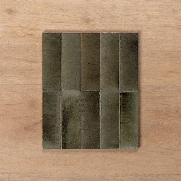 Sicily Grigio Charcoal Gloss Cushioned Edge Porcelain Tile 50x150mm Straight Pattern - The Blue Space