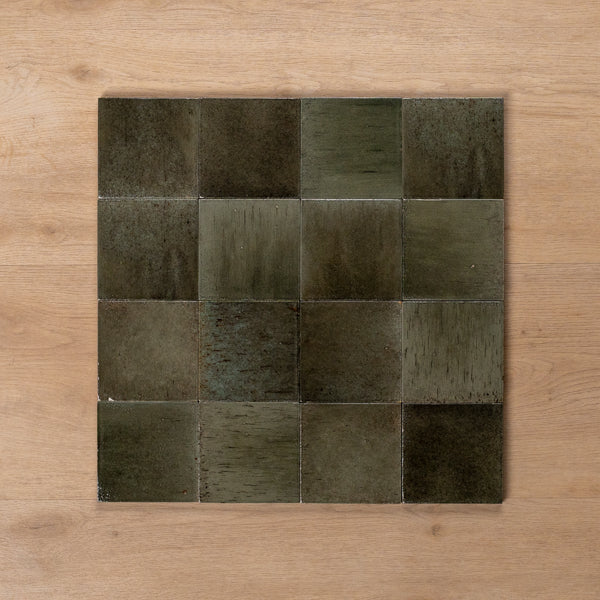 Sicily Grigio Charcoal Gloss Zellige Cushioned Edge Porcelain Tile 100x100mm