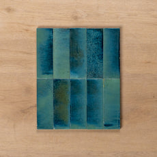Sicily Turchese Blue Gloss Bejmat Cushioned Edge Porcelain Tile 50x150mm
