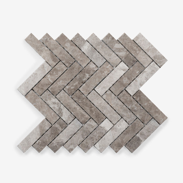 Silver Grey Gabriele Herringbone Honed Marble Mosaic 305 x 281 x 8mm