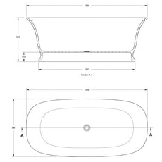 Technical Drawing - 1 Turner Hastings Cambridge 156 TitanCast Bath - Gloss White CA1560TCB-GW - The Blue Space