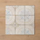 Valencia Antique Decor Matt Cushioned Edge Porcelain Tile 150x150mm Beige - The Blue Space