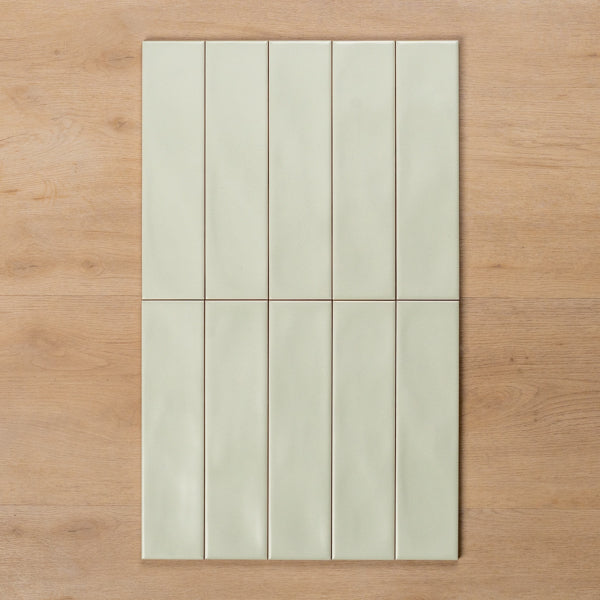 Whitehaven Green Wavy Satin Ceramic Subway Tile 68x280mm