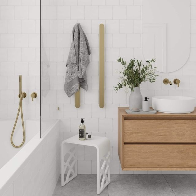 Thermogroup 12V Flat Pill Vertical Heated Towel Rail - Brushed Brass