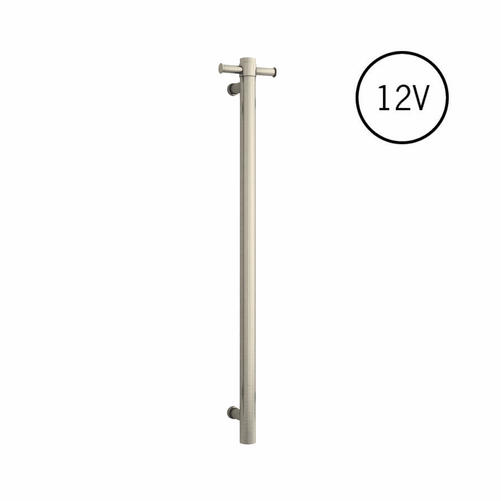 Thermogroup 12V Round Vertical Single Bar Heated Towel Rail Brushed Nickel VS900HBN - The Blue Space