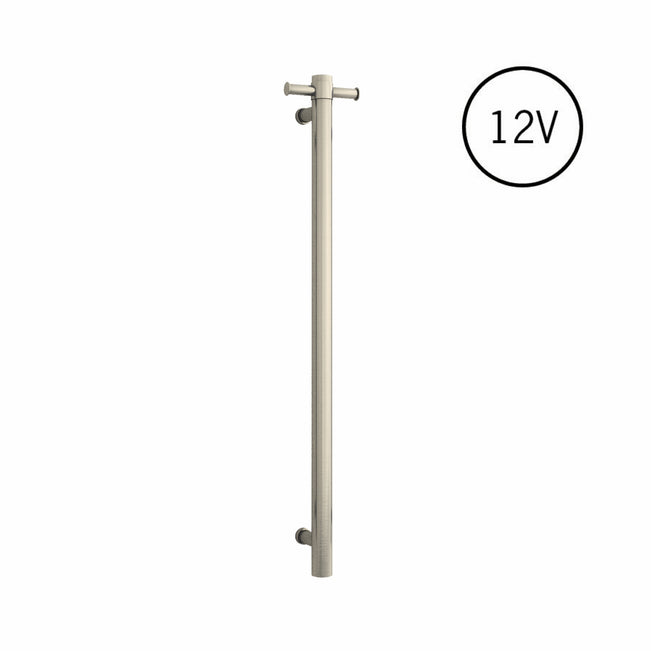 Thermogroup 12V Round Vertical Single Bar Heated Towel Rail Brushed Nickel VS900HBN - The Blue Space