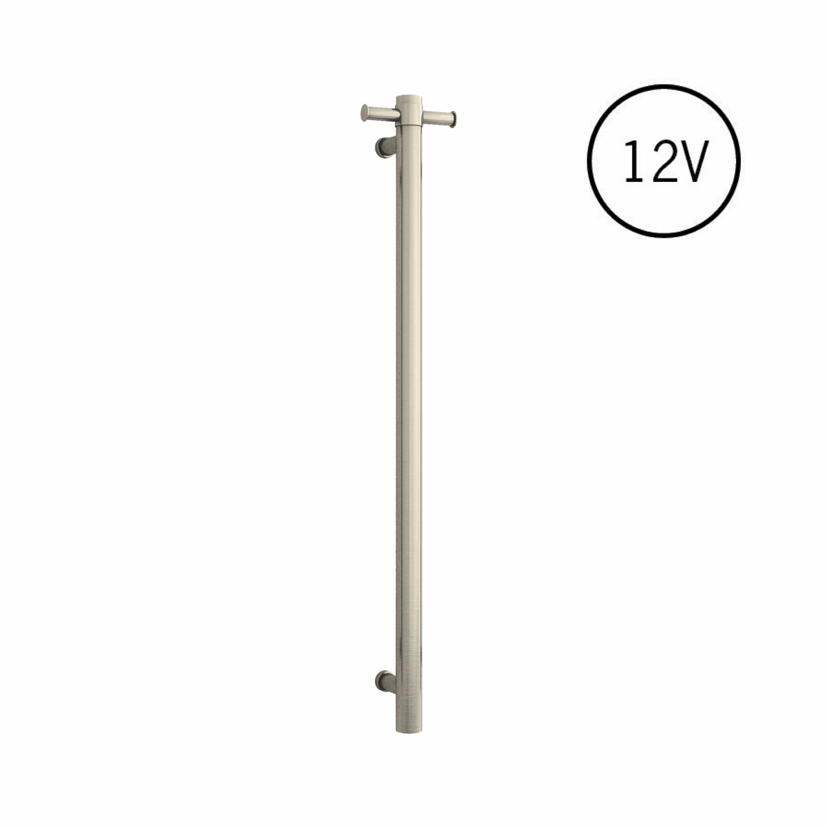 Thermogroup 12V Round Vertical Single Bar Heated Towel Rail Brushed Nickel