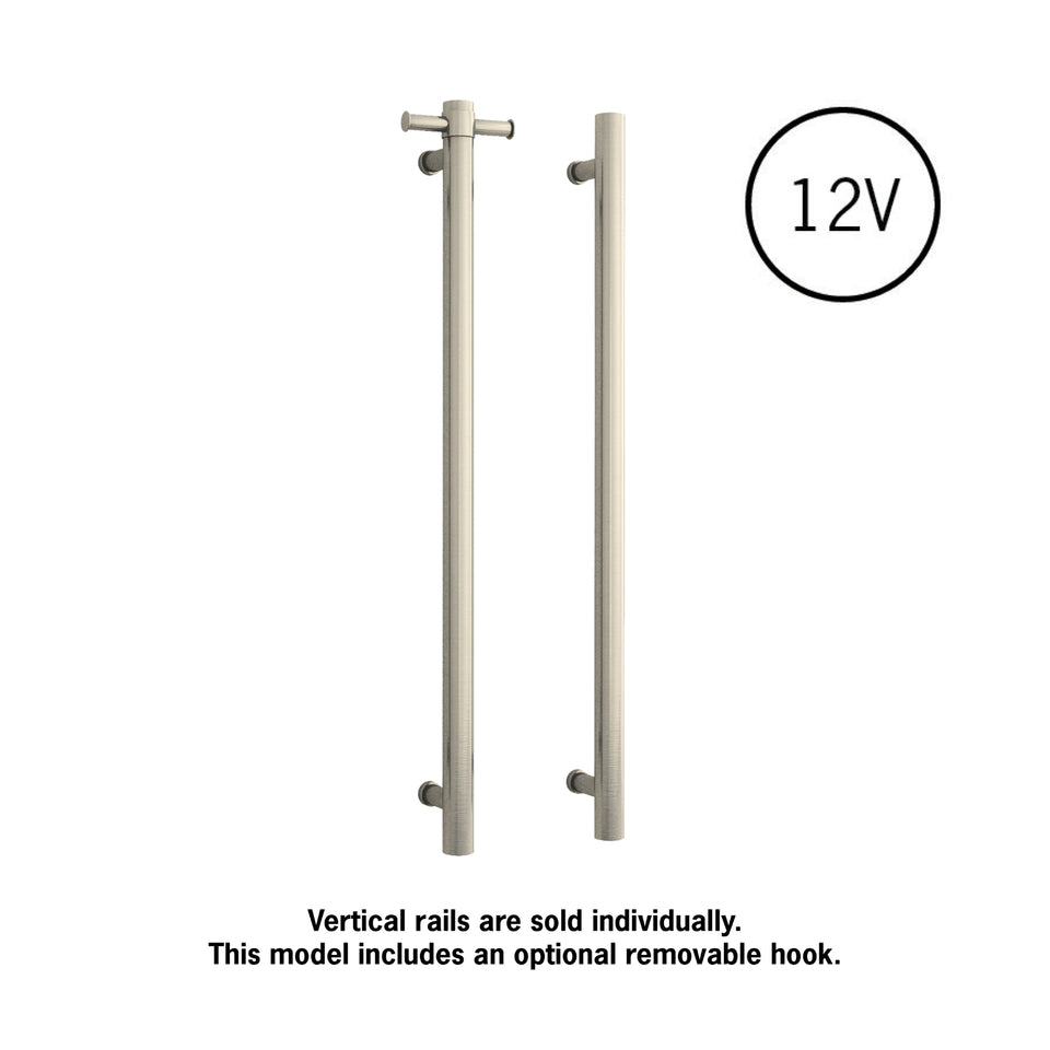 Thermogroup 12V Round Vertical Single Bar Heated Towel Rail Brushed Nickel