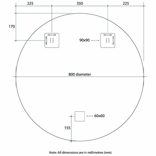 Technical Drawing Thermogroup Round 18mm Bevel Edge Mirror 800mm KR8080HN - The Blue Space