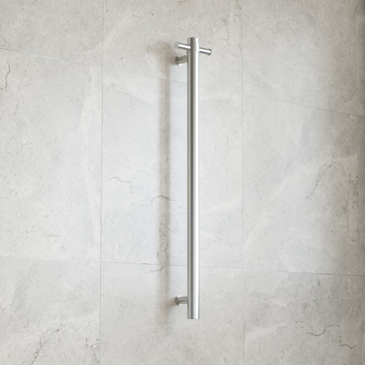 Thermogroup 12V Round Vertical Single Bar Heated Towel Rail Brushed Stainless