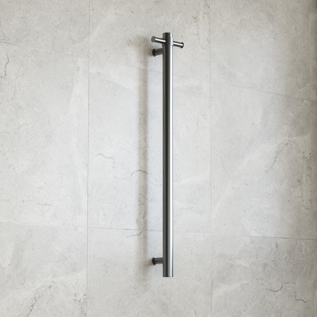 Thermogroup 12V Straight Round Vertical Single Bar Heated Towel Rail - Gunmetal