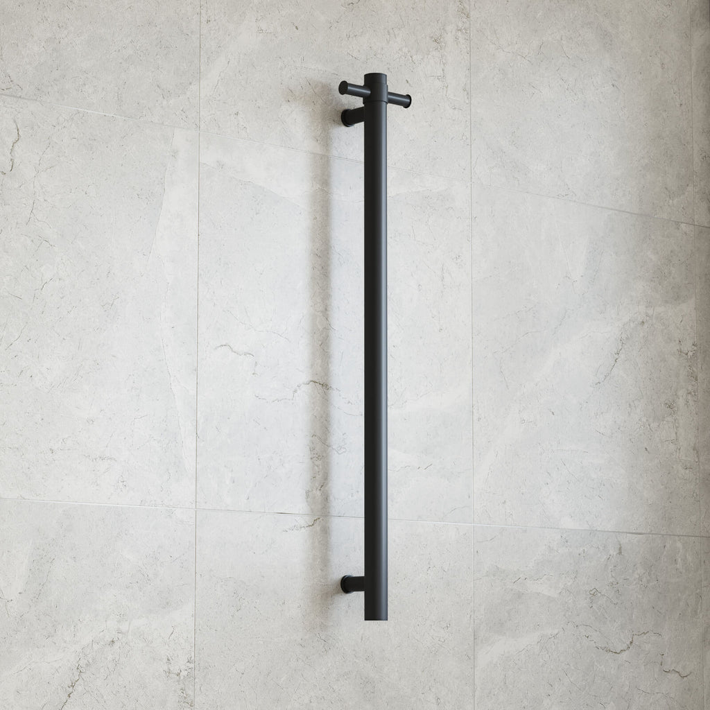 Thermogroup 12V Straight Round Vertical Single Bar Heated Towel Rail Matte Black