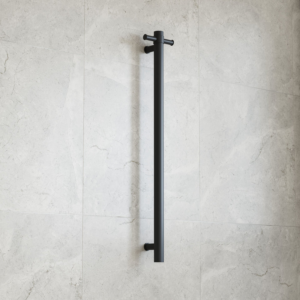 Thermogroup 12V Straight Round Vertical Single Bar Heated Towel Rail Matte Black