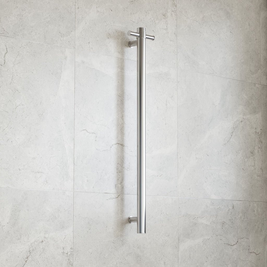 Thermogroup 12V Straight Round Vertical Single Bar Heated Towel Rail - Polished - Image 1