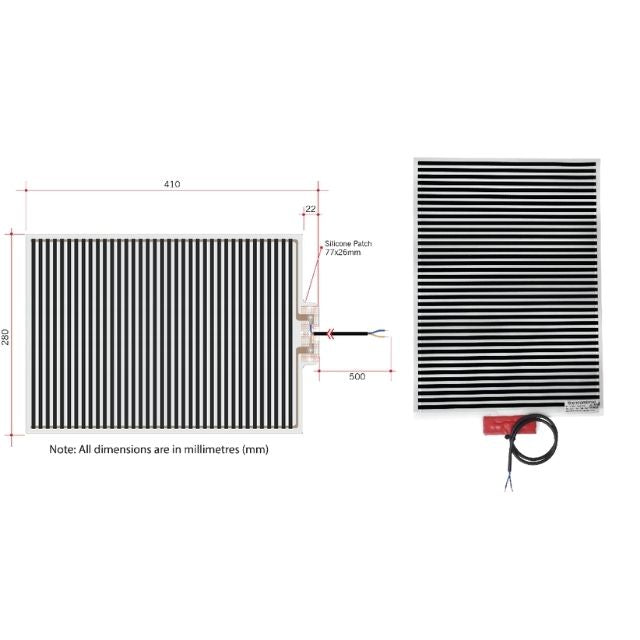 Technical Drawing Thermogroup Thermomirror Demister Pad 280x410mm TM2841 - The Blue Space