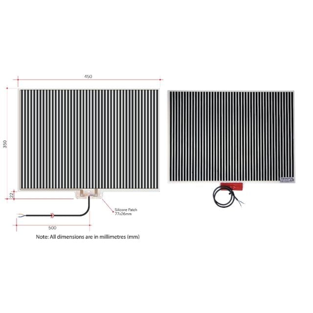 Technical Drawing Thermogroup Thermomirror Demister Pad 350x450mm TM3545 - The Blue Space