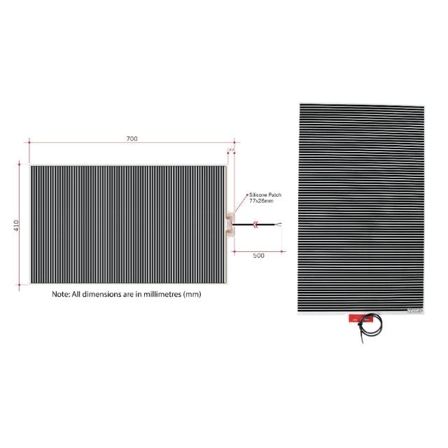 Technical Drawing Thermogroup Thermomirror Demister Pad 410x700mm TM4170 - The Blue Space