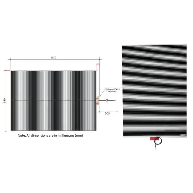 Technical Drawing Thermogroup Thermomirror Demister Pad 580x850mm TM5885 - The Blue Space