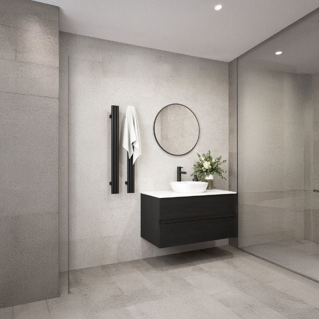 Lifestyle Thermogroup Thermorail Round/Triple Tube 12Volt Vertical Bar 900x75x100mm 39Watts - Matt Black VW900B - The Blue Space