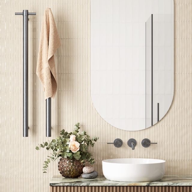 Thermogroup Thermorail Straight/Round 12Volt Vertical Bar 900x142x100mm 22Watts With Optional Hook - Brushed Gun Metal