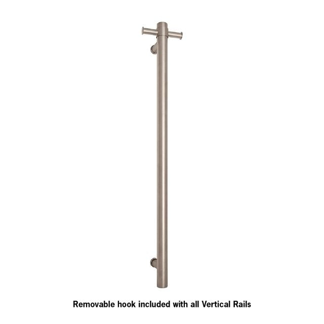Thermogroup Thermorail Straight/Round Non-Heated Vertical Bar 900x142x100mm With Optional Hook - Brushed Stainless
