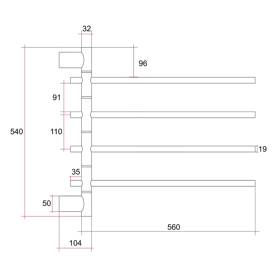 Thermogroup Thermorail Swivel Straight/Round 595x540x104mm 40Watts 4Bars - Polished Stainless Steel