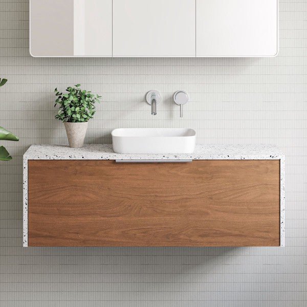 Timberline Ainsworth Wall Hung Vanity with SilkSurface Waterfall Top and Above Counter Basin