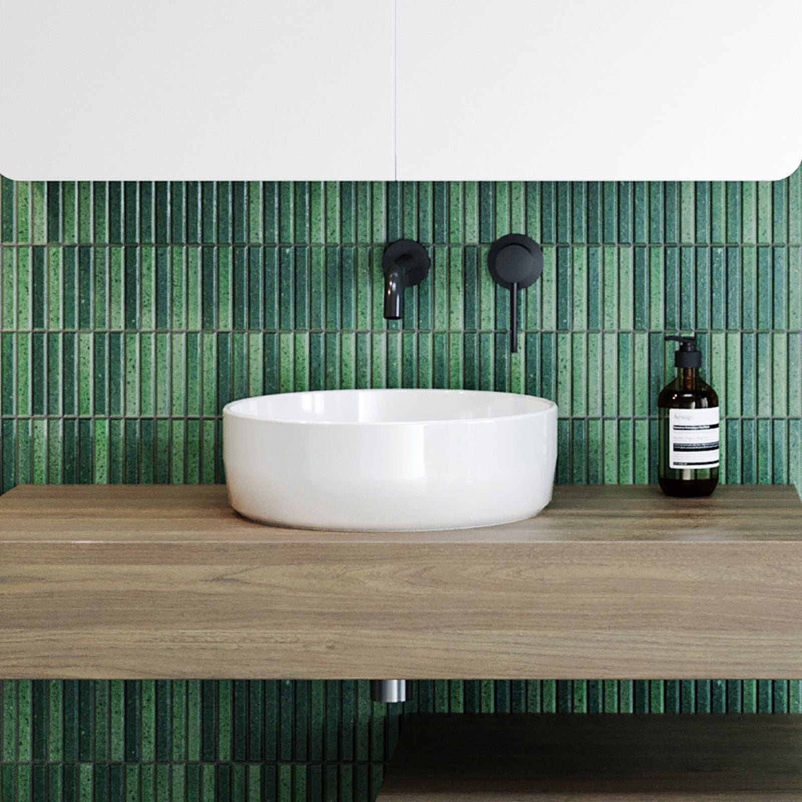 How do you clean a stone or solid-surface basin without etching it?