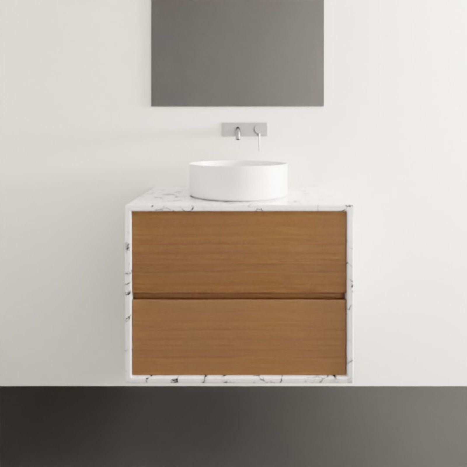 Timberline Embrace Wall Hung Vanity with SilkSurface Wraparound Top and Above Counter Basin 750mm Centre Basin EMB-V-750-C-SSA-W | The Blue Space