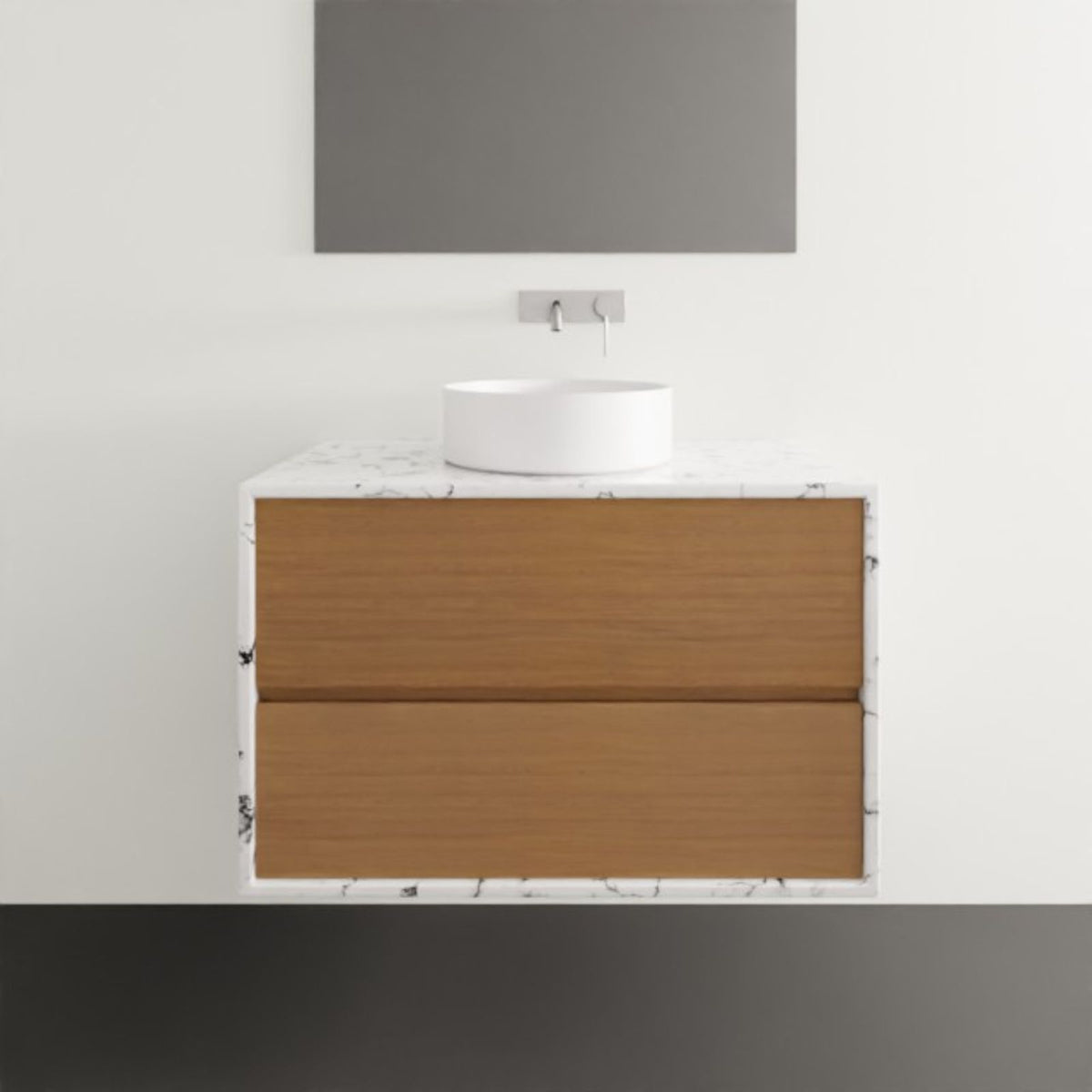 Timberline Embrace Wall Hung Vanity with SilkSurface Wraparound Top and Above Counter Basin 900mm Centre Basin EMB-V-900-C-SSA-W | The Blue Space
