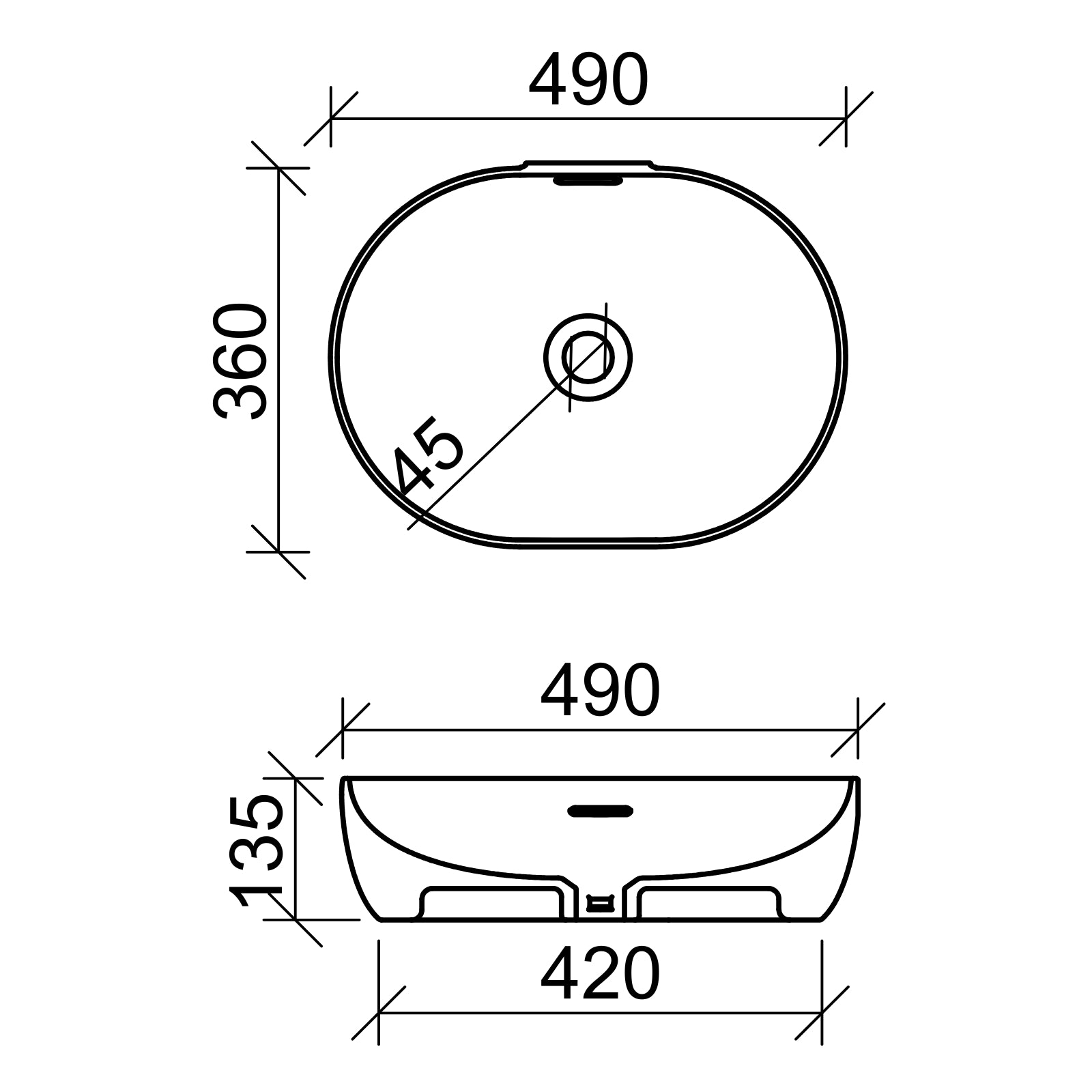 Timberline Giana 490mm x 360mm Oval Above Counter Basin - White Gloss GIA-BS-490-WG-S - The Blue Space