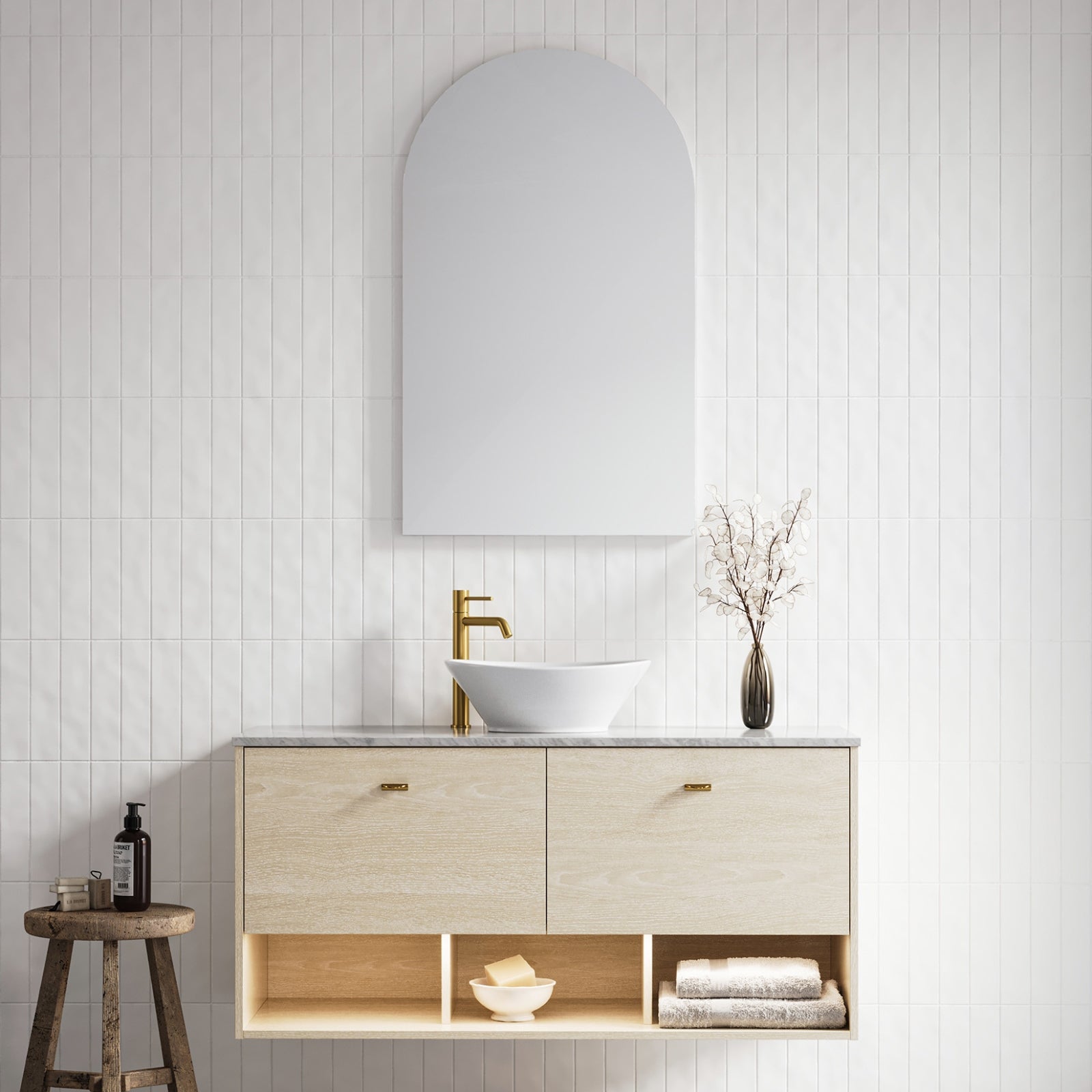 Timberline Kansas Wall Hung Vanity with Above Counter Basin KAN-V-1200-C-SSA-W - The Blue Space
