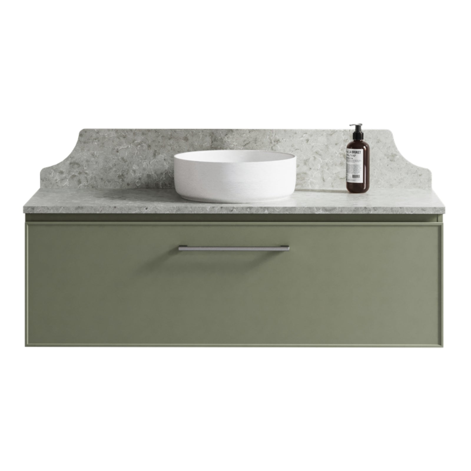 Timberline Kingsley Kent Wall Hung Vanity with SilkSurface Top and Above Counter Basin KIN-V-1200-C-SSA-W-ROU-OPT-SHAKER-KENT - The Blue Space