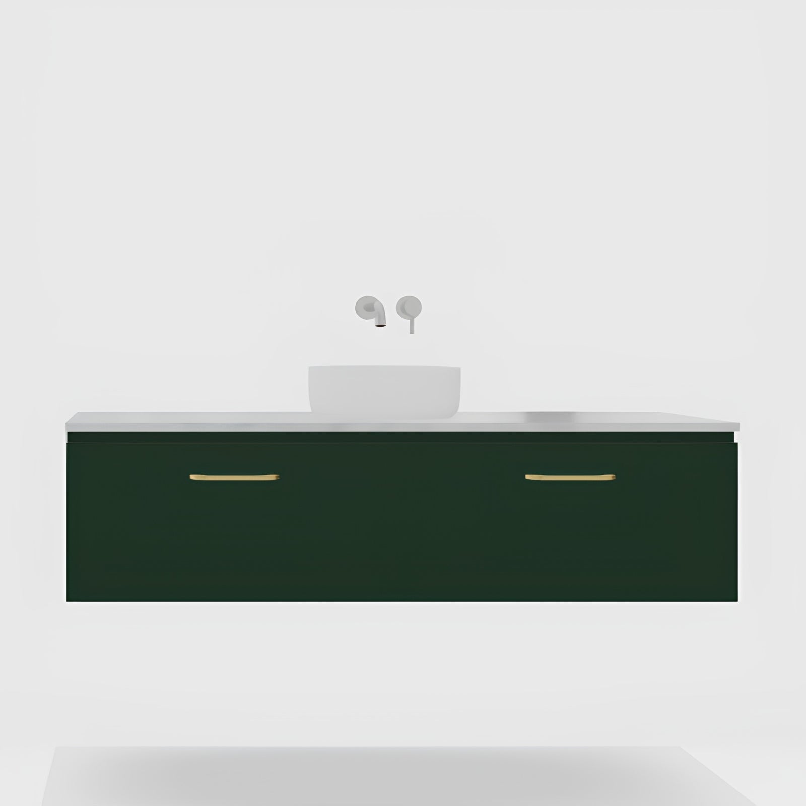 Variant Timberline Kingsley Kent Wall Hung Vanity with SilkSurface Top and Above Counter Basin KIN-V-1500-C-SSA-W-ROU-OPT-SHAKER-KENT - The Blue Space